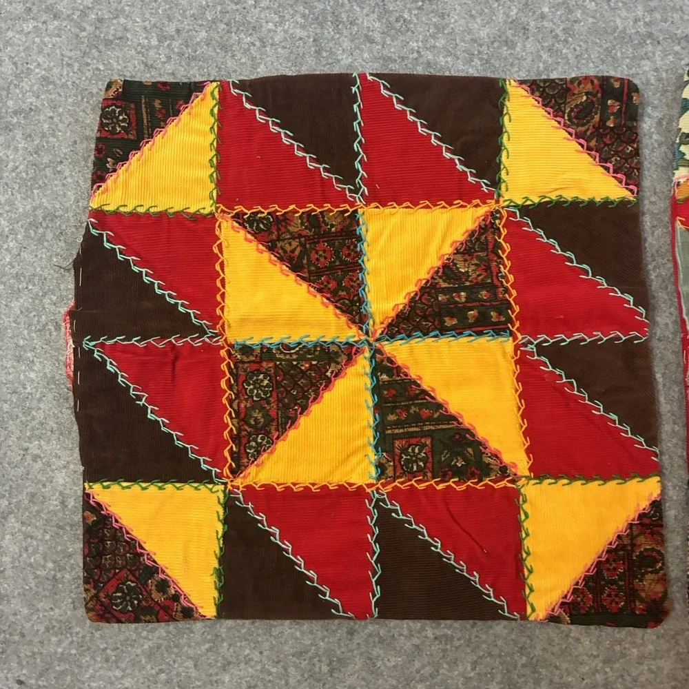 Vintage Crazy Quilt Patchwork Pillow Sham Cover Throw Set Cottagecore Top Boho